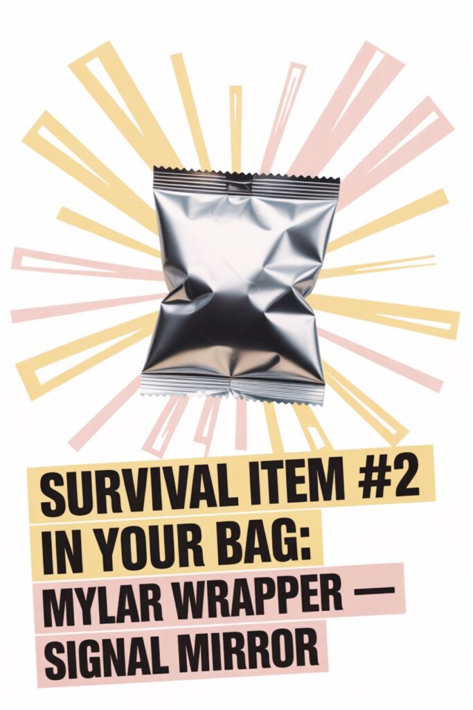 survival items mylar wrapper as a signal mirror tip